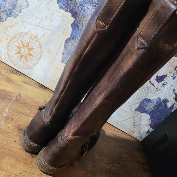 Bed Stu Stunning Distressed Brown Leather Tall Boots with Zippers And Buckle - Picture 4 of 16